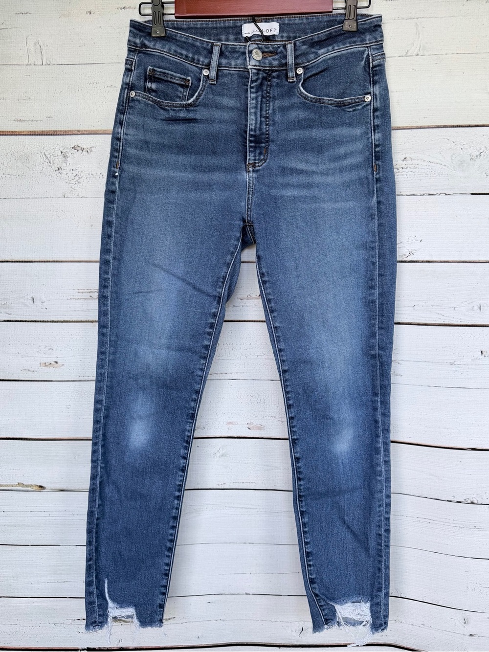 LOFT High Rise Chew Hem Skinny Denim Jeans size 27